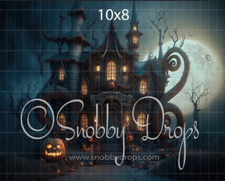 Whimsical Haunted House Halloween Fabric Backdrop-Fabric Photography Backdrop-Snobby Drops Fabric Backdrops for Photography, Exclusive Designs by Tara Mapes Photography, Enchanted Eye Creations by Tara Mapes, photography backgrounds, photography backdrops, fast shipping, US backdrops, cheap photography backdrops