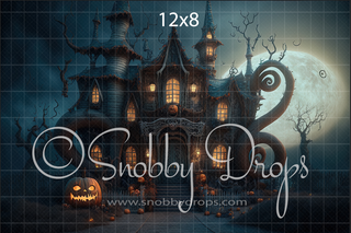 Whimsical Haunted House Halloween Fabric Backdrop-Fabric Photography Backdrop-Snobby Drops Fabric Backdrops for Photography, Exclusive Designs by Tara Mapes Photography, Enchanted Eye Creations by Tara Mapes, photography backgrounds, photography backdrops, fast shipping, US backdrops, cheap photography backdrops