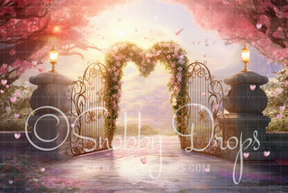 Whimsical Hearts Floral Arch Valentine Fabric Backdrop-Fabric Photography Backdrop-Snobby Drops Fabric Backdrops for Photography, Exclusive Designs by Tara Mapes Photography, Enchanted Eye Creations by Tara Mapes, photography backgrounds, photography backdrops, fast shipping, US backdrops, cheap photography backdrops