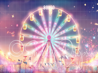 Whimsical Pastel Ferris Wheel with Lights Fabric Backdrop-Fabric Photography Backdrop-Snobby Drops Fabric Backdrops for Photography, Exclusive Designs by Tara Mapes Photography, Enchanted Eye Creations by Tara Mapes, photography backgrounds, photography backdrops, fast shipping, US backdrops, cheap photography backdrops