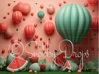 Whimsical Watermelons Balloons Cake Smash Backdrop-Fabric Photography Backdrop-Snobby Drops Fabric Backdrops for Photography, Exclusive Designs by Tara Mapes Photography, Enchanted Eye Creations by Tara Mapes, photography backgrounds, photography backdrops, fast shipping, US backdrops, cheap photography backdrops