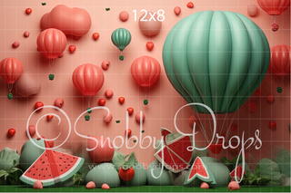 Whimsical Watermelons Balloons Cake Smash Backdrop-Fabric Photography Backdrop-Snobby Drops Fabric Backdrops for Photography, Exclusive Designs by Tara Mapes Photography, Enchanted Eye Creations by Tara Mapes, photography backgrounds, photography backdrops, fast shipping, US backdrops, cheap photography backdrops