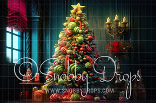 Whimsyville Christmas Tree Fabric Backdrop-Fabric Photography Backdrop-Snobby Drops Fabric Backdrops for Photography, Exclusive Designs by Tara Mapes Photography, Enchanted Eye Creations by Tara Mapes, photography backgrounds, photography backdrops, fast shipping, US backdrops, cheap photography backdrops