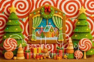 Whimsyville Window Fabric Backdrop-Fabric Photography Backdrop-Snobby Drops Fabric Backdrops for Photography, Exclusive Designs by Tara Mapes Photography, Enchanted Eye Creations by Tara Mapes, photography backgrounds, photography backdrops, fast shipping, US backdrops, cheap photography backdrops