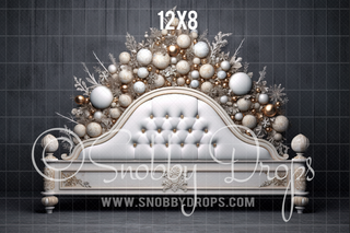 White and Gold Christmas Bed Headboard Fabric Backdrop-Fabric Photography Backdrop-Snobby Drops Fabric Backdrops for Photography, Exclusive Designs by Tara Mapes Photography, Enchanted Eye Creations by Tara Mapes, photography backgrounds, photography backdrops, fast shipping, US backdrops, cheap photography backdrops