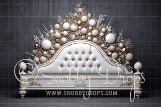 White and Gold Christmas Bed Headboard Fabric Backdrop-Fabric Photography Backdrop-Snobby Drops Fabric Backdrops for Photography, Exclusive Designs by Tara Mapes Photography, Enchanted Eye Creations by Tara Mapes, photography backgrounds, photography backdrops, fast shipping, US backdrops, cheap photography backdrops