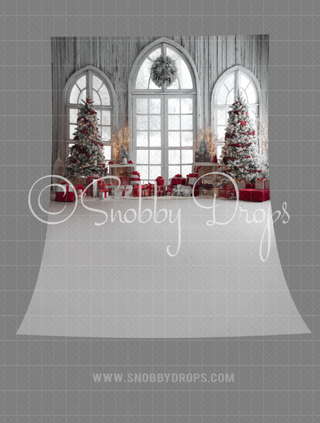 White and Red Christmas Fabric Backdrop Sweep-Fabric Photography Sweep-Snobby Drops Fabric Backdrops for Photography, Exclusive Designs by Tara Mapes Photography, Enchanted Eye Creations by Tara Mapes, photography backgrounds, photography backdrops, fast shipping, US backdrops, cheap photography backdrops