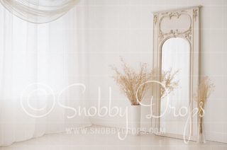 White Boho Maternity Boudoir Pampas Mirror Fabric Photography Backdrop