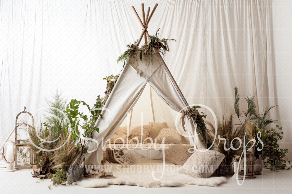 boho tent White Boho Tent Cake Smash Fabric Tot Drop