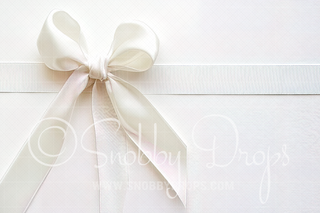 White Bow and Ribbon Fabric Backdrop-Fabric Photography Backdrop-Snobby Drops Fabric Backdrops for Photography, Exclusive Designs by Tara Mapes Photography, Enchanted Eye Creations by Tara Mapes, photography backgrounds, photography backdrops, fast shipping, US backdrops, cheap photography backdrops