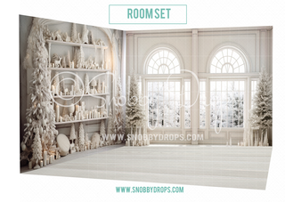 White Christmas 3 Piece Fabric Room Set With Rubber Backed Floor-Photography Backdrop Room Set Rubber-Snobby Drops Fabric Backdrops for Photography, Exclusive Designs by Tara Mapes Photography, Enchanted Eye Creations by Tara Mapes, photography backgrounds, photography backdrops, fast shipping, US backdrops, cheap photography backdrops