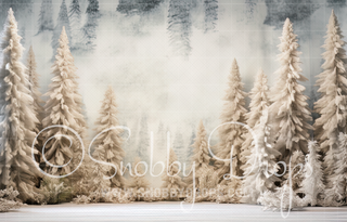 White Christmas Pines Room Fabric Backdrop-Fabric Photography Backdrop-Snobby Drops Fabric Backdrops for Photography, Exclusive Designs by Tara Mapes Photography, Enchanted Eye Creations by Tara Mapes, photography backgrounds, photography backdrops, fast shipping, US backdrops, cheap photography backdrops