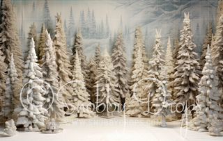 White Christmas Pines Room Fabric Backdrop-Fabric Photography Backdrop-Snobby Drops Fabric Backdrops for Photography, Exclusive Designs by Tara Mapes Photography, Enchanted Eye Creations by Tara Mapes, photography backgrounds, photography backdrops, fast shipping, US backdrops, cheap photography backdrops