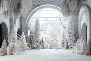 White Christmas Studio Fabric Backdrop-Fabric Photography Backdrop-Snobby Drops Fabric Backdrops for Photography, Exclusive Designs by Tara Mapes Photography, Enchanted Eye Creations by Tara Mapes, photography backgrounds, photography backdrops, fast shipping, US backdrops, cheap photography backdrops