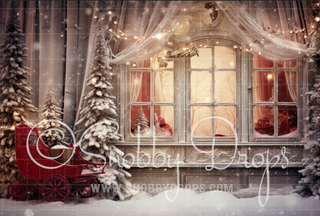 White Christmas Window Fabric Backdrop | Nostalgia Collection-Fabric Photography Backdrop-Snobby Drops Fabric Backdrops for Photography, Exclusive Designs by Tara Mapes Photography, Enchanted Eye Creations by Tara Mapes, photography backgrounds, photography backdrops, fast shipping, US backdrops, cheap photography backdrops