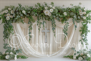 White Communion Confirmation Christian Religious Fabric Backdrop-Fabric Photography Backdrop-Snobby Drops Fabric Backdrops for Photography, Exclusive Designs by Tara Mapes Photography, Enchanted Eye Creations by Tara Mapes, photography backgrounds, photography backdrops, fast shipping, US backdrops, cheap photography backdrops