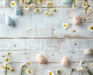 White Easter Eggs and Flowers Fabric Wee Drop-Fabric Photography Backdrop-Snobby Drops Fabric Backdrops for Photography, Exclusive Designs by Tara Mapes Photography, Enchanted Eye Creations by Tara Mapes, photography backgrounds, photography backdrops, fast shipping, US backdrops, cheap photography backdrops