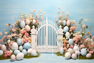 White Easter Gate Fabric Backdrop-Fabric Photography Backdrop-Snobby Drops Fabric Backdrops for Photography, Exclusive Designs by Tara Mapes Photography, Enchanted Eye Creations by Tara Mapes, photography backgrounds, photography backdrops, fast shipping, US backdrops, cheap photography backdrops