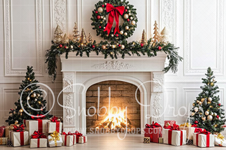 White Holiday Mantle Fabric Backdrop-Fabric Photography Backdrop-Snobby Drops Fabric Backdrops for Photography, Exclusive Designs by Tara Mapes Photography, Enchanted Eye Creations by Tara Mapes, photography backgrounds, photography backdrops, fast shipping, US backdrops, cheap photography backdrops