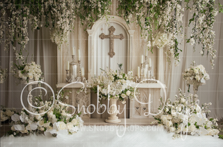 White Roses Communion Religious Fabric Backdrop-Fabric Photography Backdrop-Snobby Drops Fabric Backdrops for Photography, Exclusive Designs by Tara Mapes Photography, Enchanted Eye Creations by Tara Mapes, photography backgrounds, photography backdrops, fast shipping, US backdrops, cheap photography backdrops