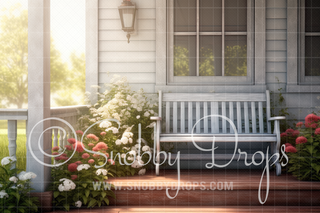 White Spring Porch Fabric Backdrop-Fabric Photography Backdrop-Snobby Drops Fabric Backdrops for Photography, Exclusive Designs by Tara Mapes Photography, Enchanted Eye Creations by Tara Mapes, photography backgrounds, photography backdrops, fast shipping, US backdrops, cheap photography backdrops