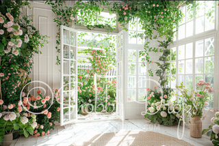 White Sun Room Greenhouse Fabric Backdrop-Fabric Photography Backdrop-Snobby Drops Fabric Backdrops for Photography, Exclusive Designs by Tara Mapes Photography, Enchanted Eye Creations by Tara Mapes, photography backgrounds, photography backdrops, fast shipping, US backdrops, cheap photography backdrops