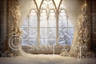 White Winter Window Fabric Backdrop-Fabric Photography Backdrop-Snobby Drops Fabric Backdrops for Photography, Exclusive Designs by Tara Mapes Photography, Enchanted Eye Creations by Tara Mapes, photography backgrounds, photography backdrops, fast shipping, US backdrops, cheap photography backdrops