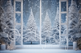 White Winter Window Fabric Backdrop-Fabric Photography Backdrop-Snobby Drops Fabric Backdrops for Photography, Exclusive Designs by Tara Mapes Photography, Enchanted Eye Creations by Tara Mapes, photography backgrounds, photography backdrops, fast shipping, US backdrops, cheap photography backdrops