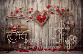 White Wood and Roses Valentine Studio Fabric Backdrop-Fabric Photography Backdrop-Snobby Drops Fabric Backdrops for Photography, Exclusive Designs by Tara Mapes Photography, Enchanted Eye Creations by Tara Mapes, photography backgrounds, photography backdrops, fast shipping, US backdrops, cheap photography backdrops