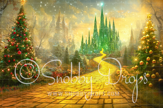 Wicked Oz Yellow Brick Road Christmas Photography Backdrop-Fabric Photography Backdrop-Snobby Drops Fabric Backdrops for Photography, Exclusive Designs by Tara Mapes Photography, Enchanted Eye Creations by Tara Mapes, photography backgrounds, photography backdrops, fast shipping, US backdrops, cheap photography backdrops