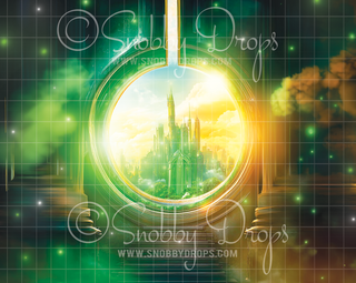 Wicked Window Emerald City Fabric Backdrop-Fabric Photography Backdrop-Snobby Drops Fabric Backdrops for Photography, Exclusive Designs by Tara Mapes Photography, Enchanted Eye Creations by Tara Mapes, photography backgrounds, photography backdrops, fast shipping, US backdrops, cheap photography backdrops