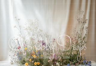 Wildflowers on White Fabric Backdrop-Fabric Photography Backdrop-Snobby Drops Fabric Backdrops for Photography, Exclusive Designs by Tara Mapes Photography, Enchanted Eye Creations by Tara Mapes, photography backgrounds, photography backdrops, fast shipping, US backdrops, cheap photography backdrops