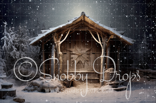 Winter Nativity Fabric Backdrop-Fabric Photography Backdrop-Snobby Drops Fabric Backdrops for Photography, Exclusive Designs by Tara Mapes Photography, Enchanted Eye Creations by Tara Mapes, photography backgrounds, photography backdrops, fast shipping, US backdrops, cheap photography backdrops