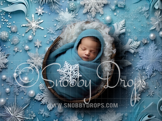 Winter Snowflakes Newborn Fabric Wee Drop-Fabric Photography Backdrop-Snobby Drops Fabric Backdrops for Photography, Exclusive Designs by Tara Mapes Photography, Enchanted Eye Creations by Tara Mapes, photography backgrounds, photography backdrops, fast shipping, US backdrops, cheap photography backdrops