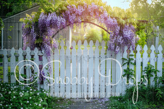 Wisteria Gate Arch with Flowers Fabric Backdrop-Fabric Photography Backdrop-Snobby Drops Fabric Backdrops for Photography, Exclusive Designs by Tara Mapes Photography, Enchanted Eye Creations by Tara Mapes, photography backgrounds, photography backdrops, fast shipping, US backdrops, cheap photography backdrops