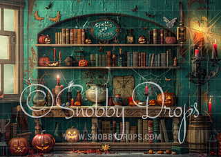 Witch Potion Shop Halloween Fabric Backdrop-Fabric Photography Backdrop-Snobby Drops Fabric Backdrops for Photography, Exclusive Designs by Tara Mapes Photography, Enchanted Eye Creations by Tara Mapes, photography backgrounds, photography backdrops, fast shipping, US backdrops, cheap photography backdrops