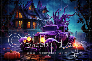 Witch Ride Halloween Car Fabric Backdrop-Fabric Photography Backdrop-Snobby Drops Fabric Backdrops for Photography, Exclusive Designs by Tara Mapes Photography, Enchanted Eye Creations by Tara Mapes, photography backgrounds, photography backdrops, fast shipping, US backdrops, cheap photography backdrops