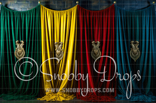 Wizard Houses Curtains Fabric Backdrop-Fabric Photography Backdrop-Snobby Drops Fabric Backdrops for Photography, Exclusive Designs by Tara Mapes Photography, Enchanted Eye Creations by Tara Mapes, photography backgrounds, photography backdrops, fast shipping, US backdrops, cheap photography backdrops