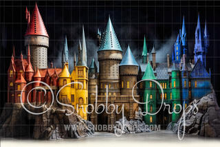 Wizard Houses Fabric Backdrop-Fabric Photography Backdrop-Snobby Drops Fabric Backdrops for Photography, Exclusive Designs by Tara Mapes Photography, Enchanted Eye Creations by Tara Mapes, photography backgrounds, photography backdrops, fast shipping, US backdrops, cheap photography backdrops