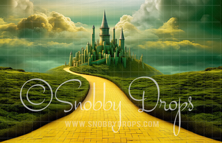 Wizard of Oz Yellow Brick Road to Emerald City Fabric Backdrop-Fabric Photography Backdrop-Snobby Drops Fabric Backdrops for Photography, Exclusive Designs by Tara Mapes Photography, Enchanted Eye Creations by Tara Mapes, photography backgrounds, photography backdrops, fast shipping, US backdrops, cheap photography backdrops
