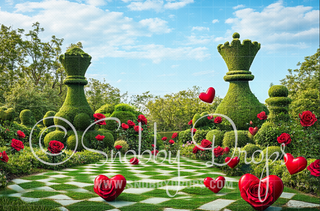 Wonderland Chess Garden Fabric Backdrop-Fabric Photography Backdrop-Snobby Drops Fabric Backdrops for Photography, Exclusive Designs by Tara Mapes Photography, Enchanted Eye Creations by Tara Mapes, photography backgrounds, photography backdrops, fast shipping, US backdrops, cheap photography backdrops