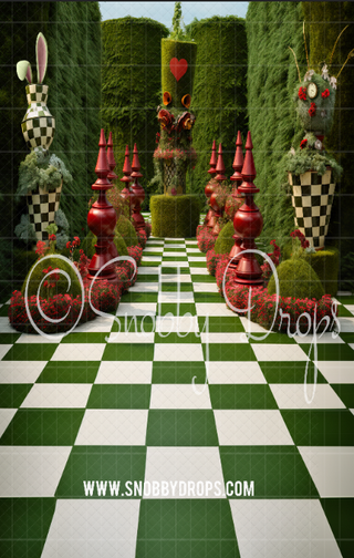 Wonderland Chess Garden Fabric Backdrop Sweep-Fabric Photography Sweep-Snobby Drops Fabric Backdrops for Photography, Exclusive Designs by Tara Mapes Photography, Enchanted Eye Creations by Tara Mapes, photography backgrounds, photography backdrops, fast shipping, US backdrops, cheap photography backdrops
