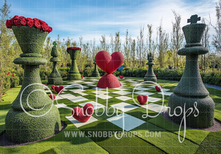 Wonderland Chess Garden Path Fabric Backdrop-Fabric Photography Backdrop-Snobby Drops Fabric Backdrops for Photography, Exclusive Designs by Tara Mapes Photography, Enchanted Eye Creations by Tara Mapes, photography backgrounds, photography backdrops, fast shipping, US backdrops, cheap photography backdrops