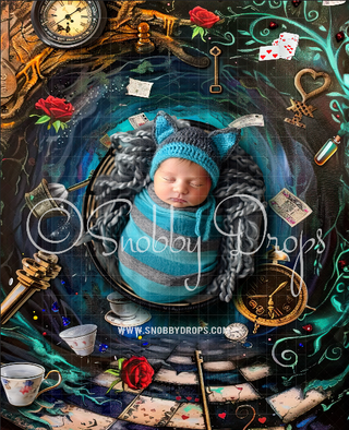 Wonderland Rabbit Hole Newborn Rubber Backed Floor Wee Drop-Newborn Rubber Backed Photography Floor-Snobby Drops Fabric Backdrops for Photography, Exclusive Designs by Tara Mapes Photography, Enchanted Eye Creations by Tara Mapes, photography backgrounds, photography backdrops, fast shipping, US backdrops, cheap photography backdrops