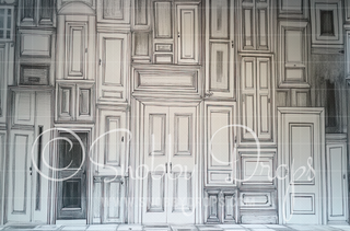 Wonderland Stacked Doors Illustrated Style Fabric Backdrop-Fabric Photography Backdrop-Snobby Drops Fabric Backdrops for Photography, Exclusive Designs by Tara Mapes Photography, Enchanted Eye Creations by Tara Mapes, photography backgrounds, photography backdrops, fast shipping, US backdrops, cheap photography backdrops