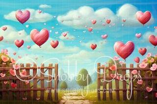 Wooden Fence with Hearts Valentine Fabric Backdrop-Fabric Photography Backdrop-Snobby Drops Fabric Backdrops for Photography, Exclusive Designs by Tara Mapes Photography, Enchanted Eye Creations by Tara Mapes, photography backgrounds, photography backdrops, fast shipping, US backdrops, cheap photography backdrops