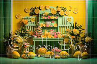 Yellow and Green Lemonade Stand Fabric Backdrop-Fabric Photography Backdrop-Snobby Drops Fabric Backdrops for Photography, Exclusive Designs by Tara Mapes Photography, Enchanted Eye Creations by Tara Mapes, photography backgrounds, photography backdrops, fast shipping, US backdrops, cheap photography backdrops