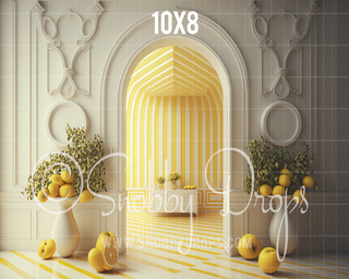 Yellow and White Room with Lemons Fabric Backdrop-Fabric Photography Backdrop-Snobby Drops Fabric Backdrops for Photography, Exclusive Designs by Tara Mapes Photography, Enchanted Eye Creations by Tara Mapes, photography backgrounds, photography backdrops, fast shipping, US backdrops, cheap photography backdrops