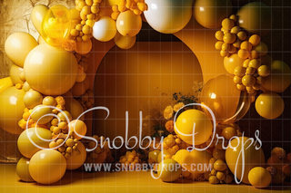 Yellow Balloon Arch Backdrop-Fabric Photography Backdrop-Snobby Drops Fabric Backdrops for Photography, Exclusive Designs by Tara Mapes Photography, Enchanted Eye Creations by Tara Mapes, photography backgrounds, photography backdrops, fast shipping, US backdrops, cheap photography backdrops