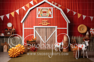 Baby's Farm Red Barn Fabric Tot Drop-Fabric Photography Tot Drop-Snobby Drops Fabric Backdrops for Photography, Exclusive Designs by Tara Mapes Photography, Enchanted Eye Creations by Tara Mapes, photography backgrounds, photography backdrops, fast shipping, US backdrops, cheap photography backdrops